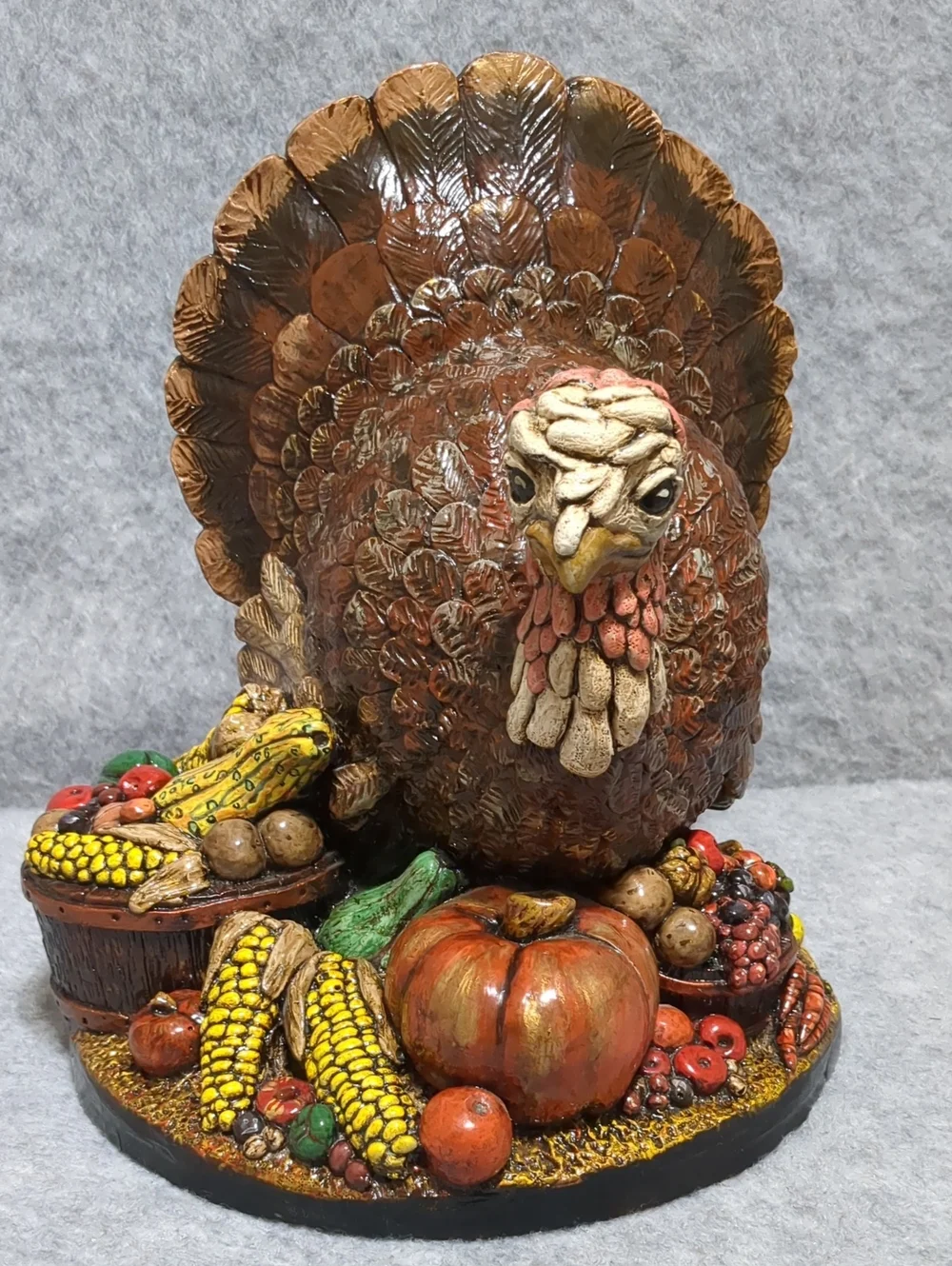 Florentine Art Studio 80's Thanksgiving Turkey Plaster Chalkware Centerpiece 11”